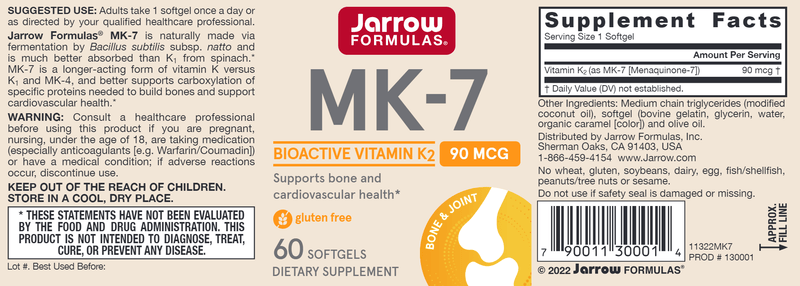 MK-7 90 mcg Jarrow Formulas label