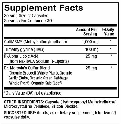 MSM with Organic Sulfur Complex (Dr. Mercola) supplement facts