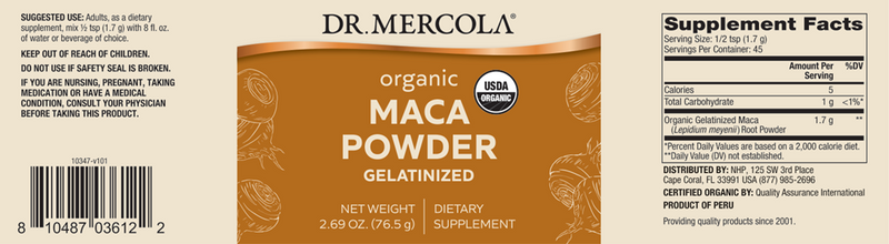 Maca Powder (Dr. Mercola) label