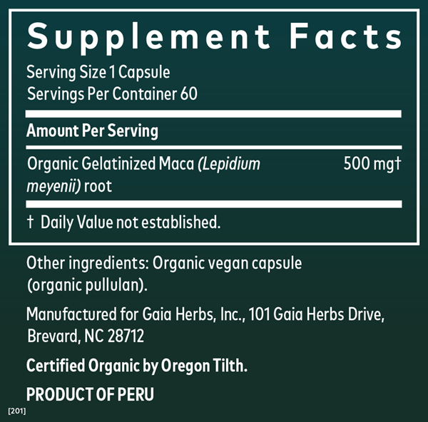 maca root gaia herbs supplement facts