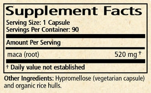 Maca Capsules Supplement Facts Label