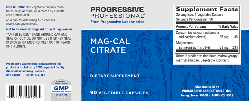 Mag-Cal Citrate (Progressive Labs) Label
