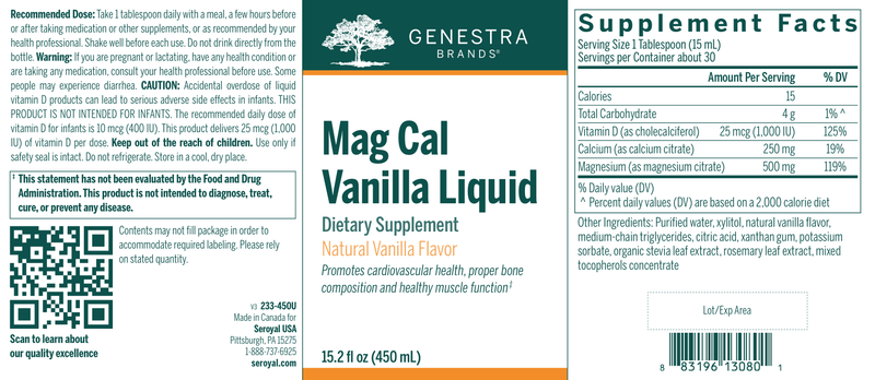 Mag Cal Vanilla Liquid label Genestra