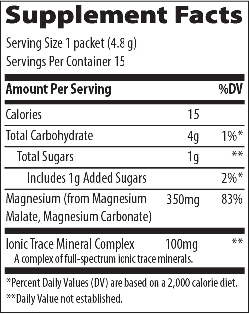 Mag Pak Citrus Raspberry Trace Minerals Research supplement facts
