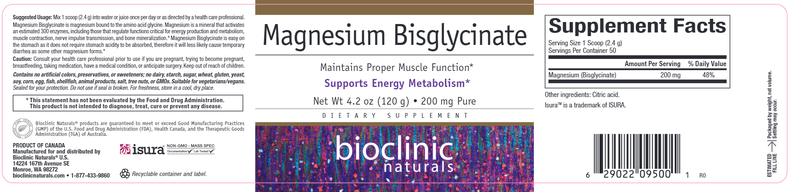 Magnesium Bisglycinate (Bioclinic Naturals) Label