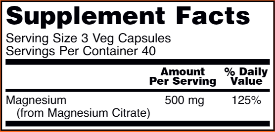 Magnesium Citrate Capsules (NOW) Supplement Facts