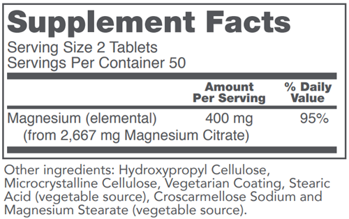 Magnesium Citrate Tablets Supplement Facts Label