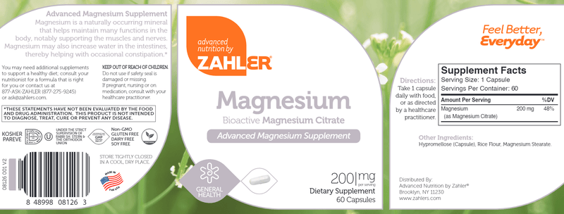 Magnesium Citrate (Advanced Nutrition by Zahler) Label