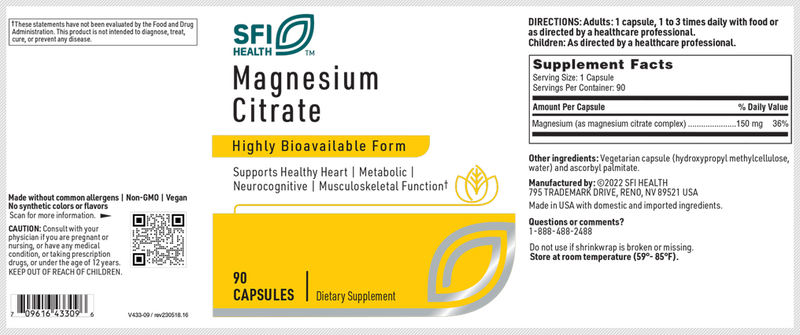 Magnesium Citrate (Klaire Labs) Label