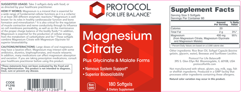 Magnesium Citrate (Protocol for Life Balance) Label