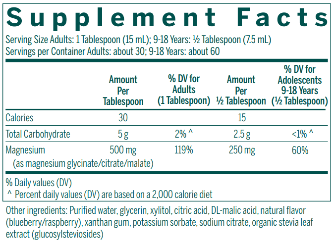 Magnesium Complex Liquid supplement facts Genestra