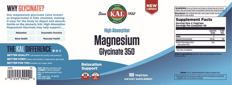 Magnesium Glycinate 350 (KAL) Label