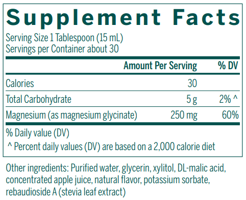 Magnesium Glycinate Liquid supplement facts Genestra