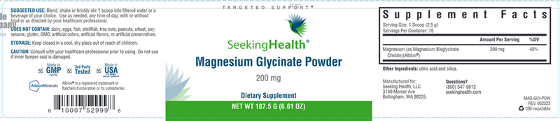 Magnesium Glycinate Powder Seeking Health Label