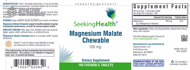 Magnesium Malate Chewable Seeking Health Label