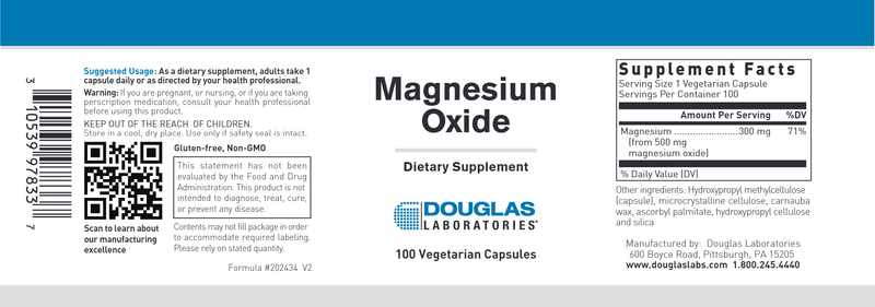 Magnesium Oxide 500 Mg (Douglas Labs) 100ct  Label