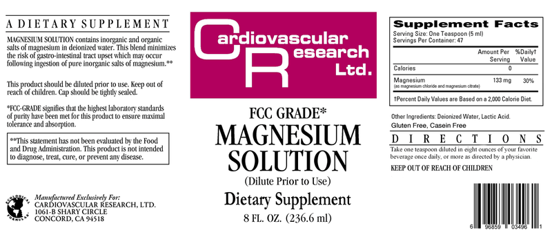 Magnesium Solution (Ecological Formulas) Label