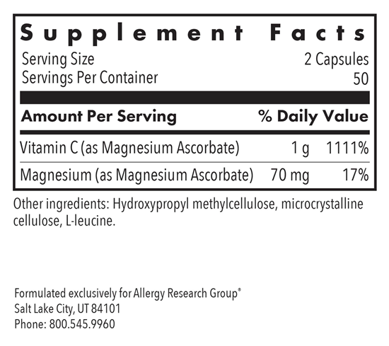 magnesium ascorbate allergy research group supplement facts