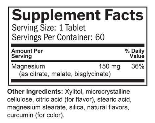 Magnesium Chewable Supplement Facts Label