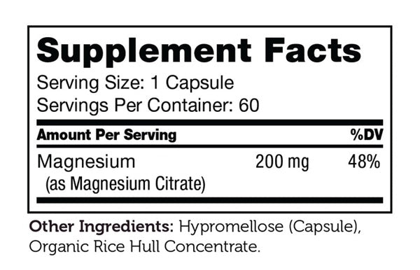 Magnesium Citrate Supplement Facts Label