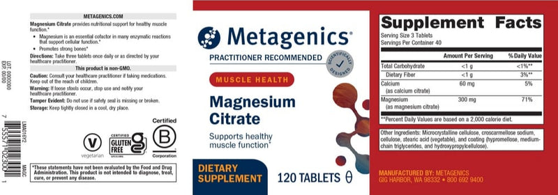 magnesium citrate (metagenics) label