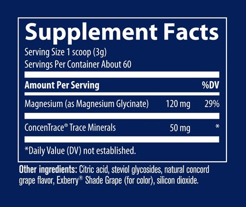 Magnesium Glycinate Powder Grape Supplement Facts Label