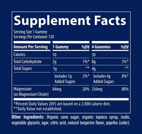 Magnesium Gummies Peach Supplement Facts Label