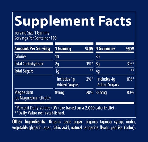 Magnesium Gummies Tangerine Supplement Facts Label
