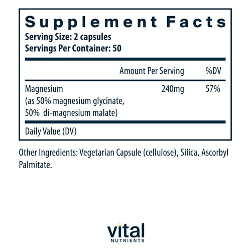 Magnesium glycinate malate 120 mg 100ct Vital Nutrients supplements