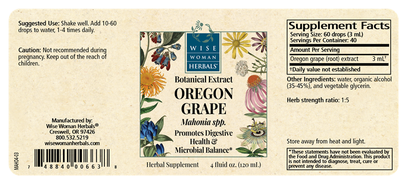 mahonia oregon grape wise woman herbals label