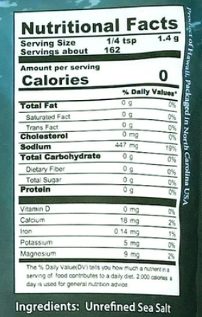 Makai Pure Celtic Sea Salt Supplement Facts Label