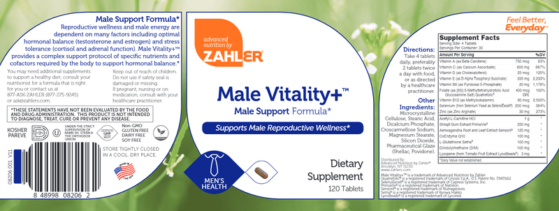Male Vitality+ (Advanced Nutrition by Zahler) Label
