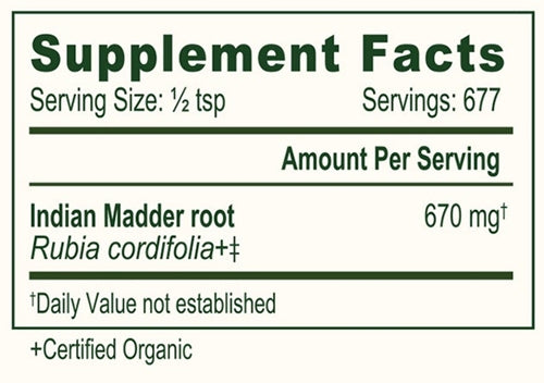 Manjistha Powder Supplement Facts Label