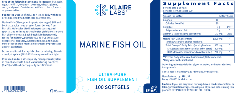 Marine Fish Oil (Klaire Labs) Label