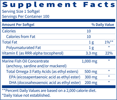 Marine Fish Oil (Klaire Labs) Supplement Facts