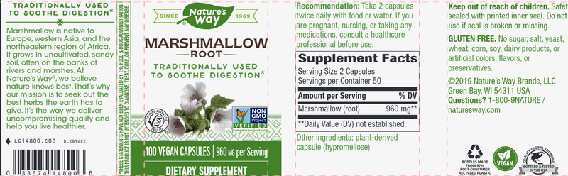 Marshmallow Root 100 Veg Capsules (Nature's Way) label