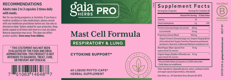 Mast Cell Formula: Respiratory & Lung (Gaia Herbs Professional Solutions) label