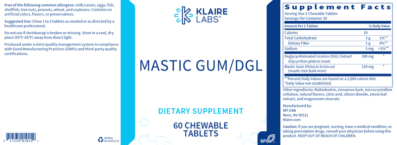 Mastic Gum / DGL (Klaire Labs) Label