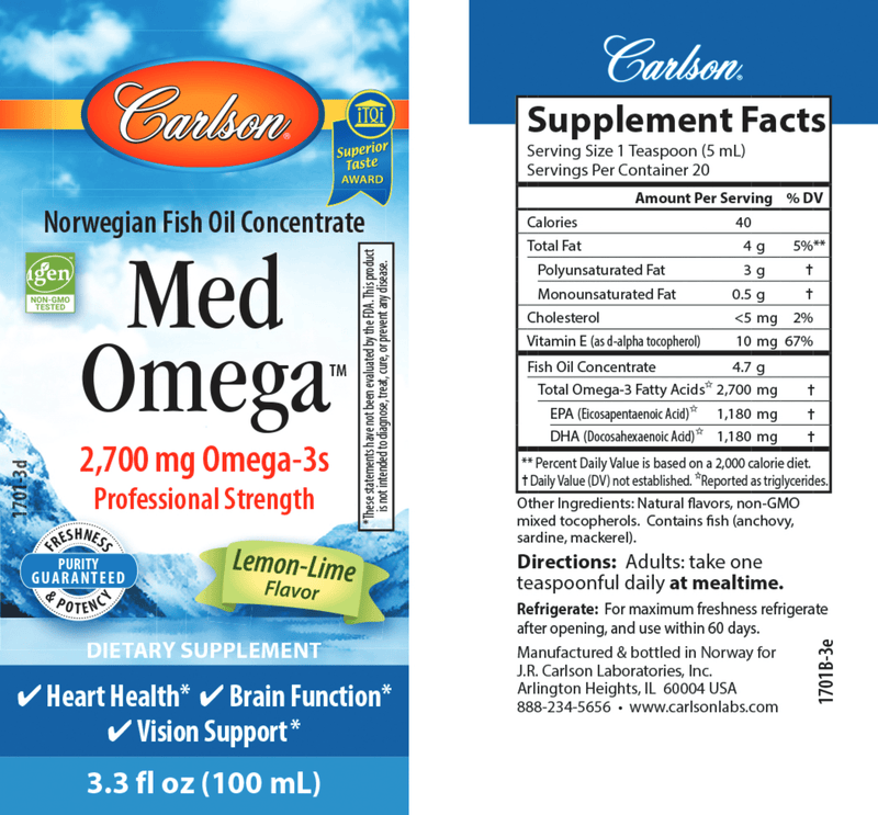 MedOmega Fish Oil 2700 mg (Carlson Labs) label