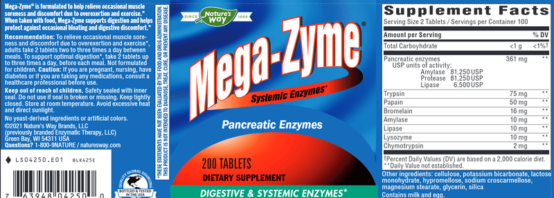 Mega-Zyme Tabs (Nature's Way) 200ct label