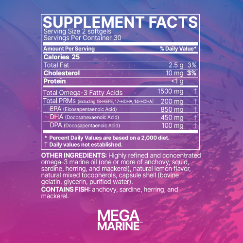 MegaMarine - Gut Specific Fish Oil Supplement Facts Label