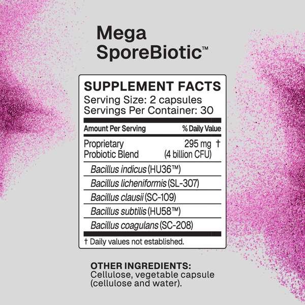 MegaSporeBiotic Spore-Based Probiotic, 60 Capsules Supplement Facts Label