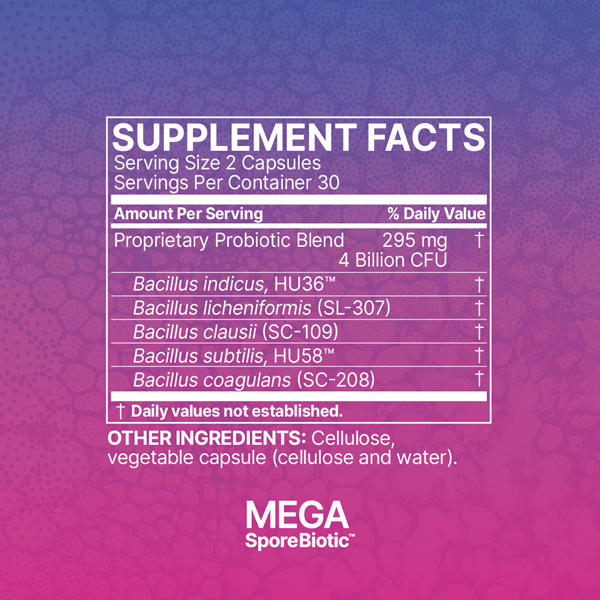 MegaSporeBiotic Spore-Based Probiotic, 60 Capsules Supplement Facts Label