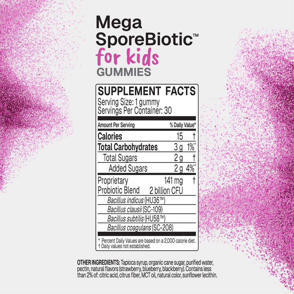 MegaSporeBiotic for Kids Gummies Supplement Facts Label