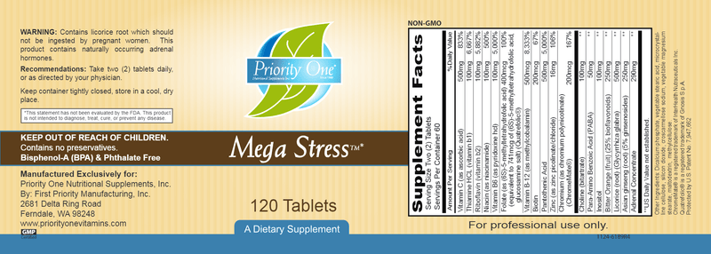 Mega Stress 120ct (Priority One Vitamins) label
