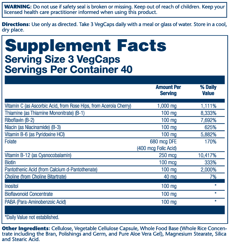 Mega Vitamin B-Stress Timed Release Solaray supplement facts