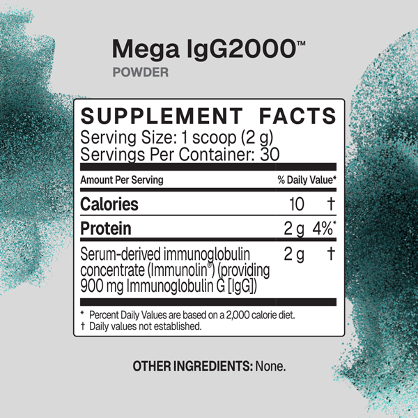 Mega IgG2000 Powder Supplement Facts Label