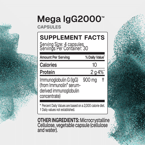 Mega IgG2000 Supplement Facts Label