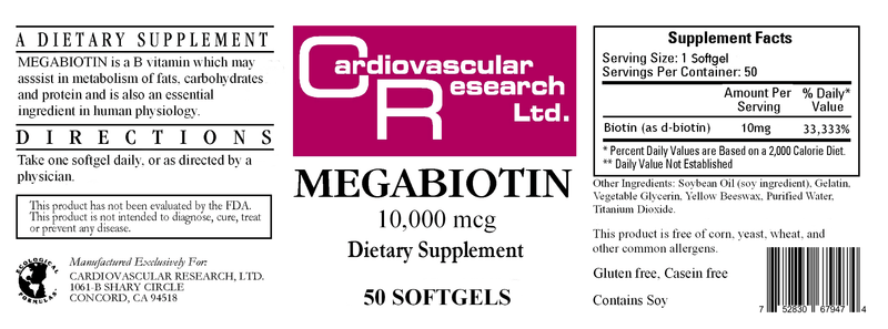 Megabiotin (Ecological Formulas) Label