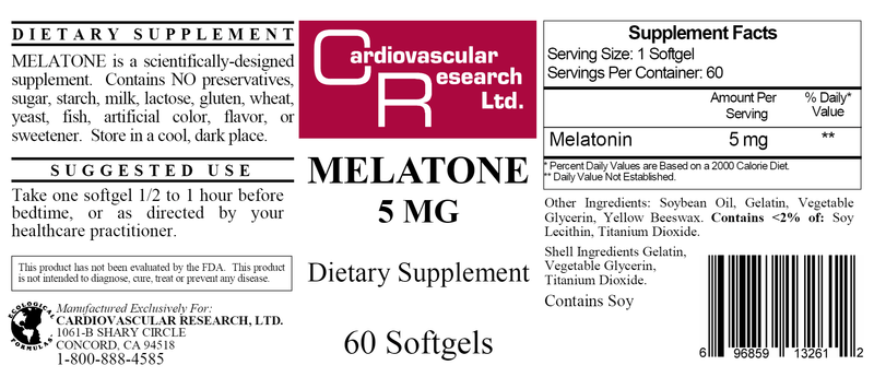 Melatone 5 mg (Ecological Formulas) Label